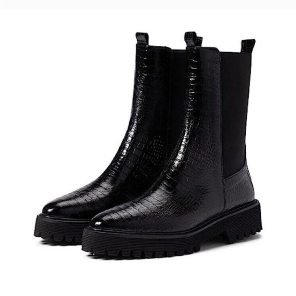 FREDA SALVADOR ELI MID-CALF BOOT BLACK CROCO SIZE 10.5
